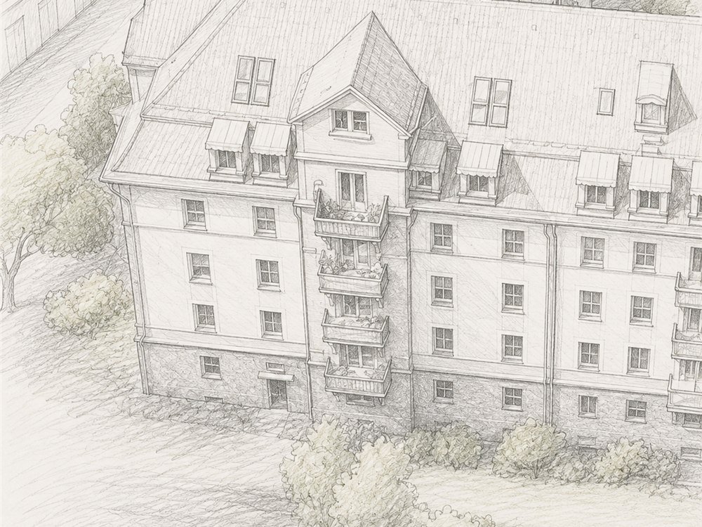 Historisches Mehrfamilienhaus im Bestand in München, für das wir ein Brandschutzgutachten erstellt haben